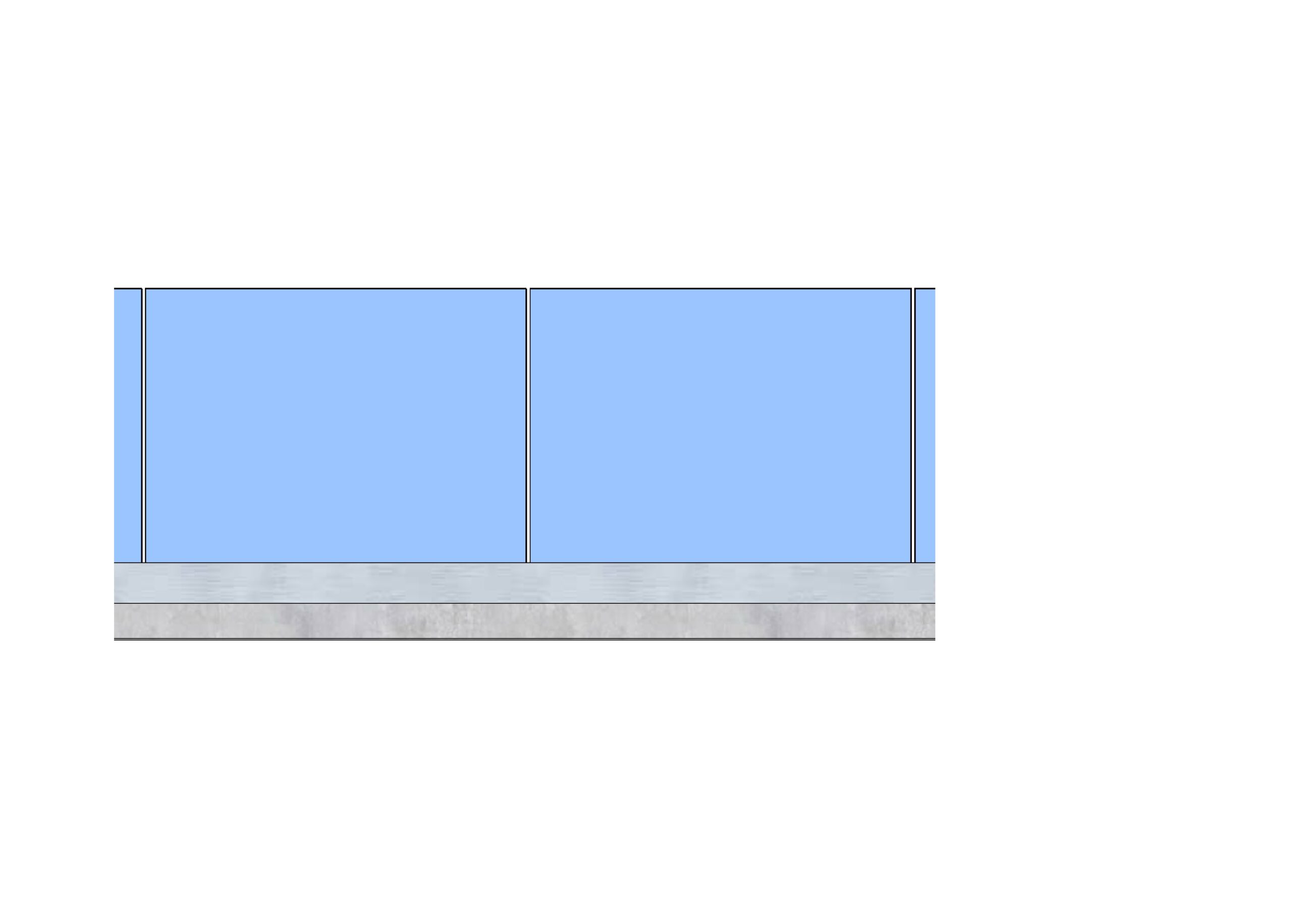FreeGlass Panorama glasbalustrade HW0910GLV-884 met profiel TEGEN de vloer (side-mounted)